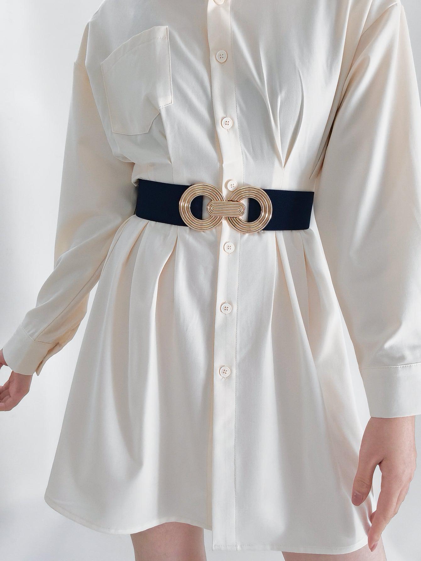 Geometric Buckle Elastic Wide Belt BLUE ZONE PLANET