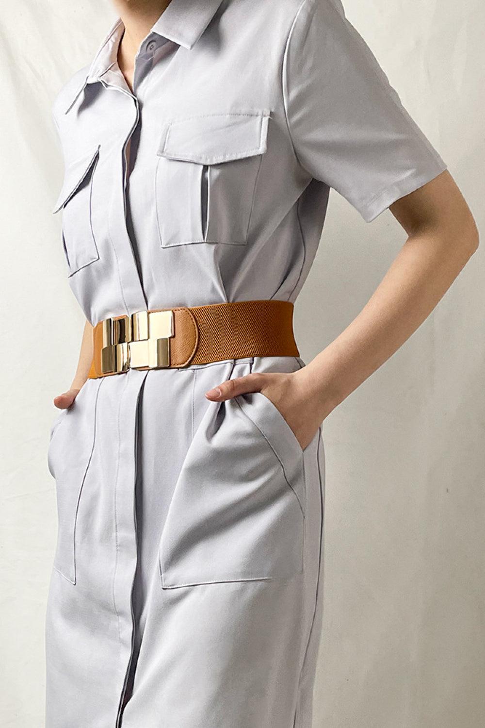 Geometric Buckle Elastic Wide Belt BLUE ZONE PLANET