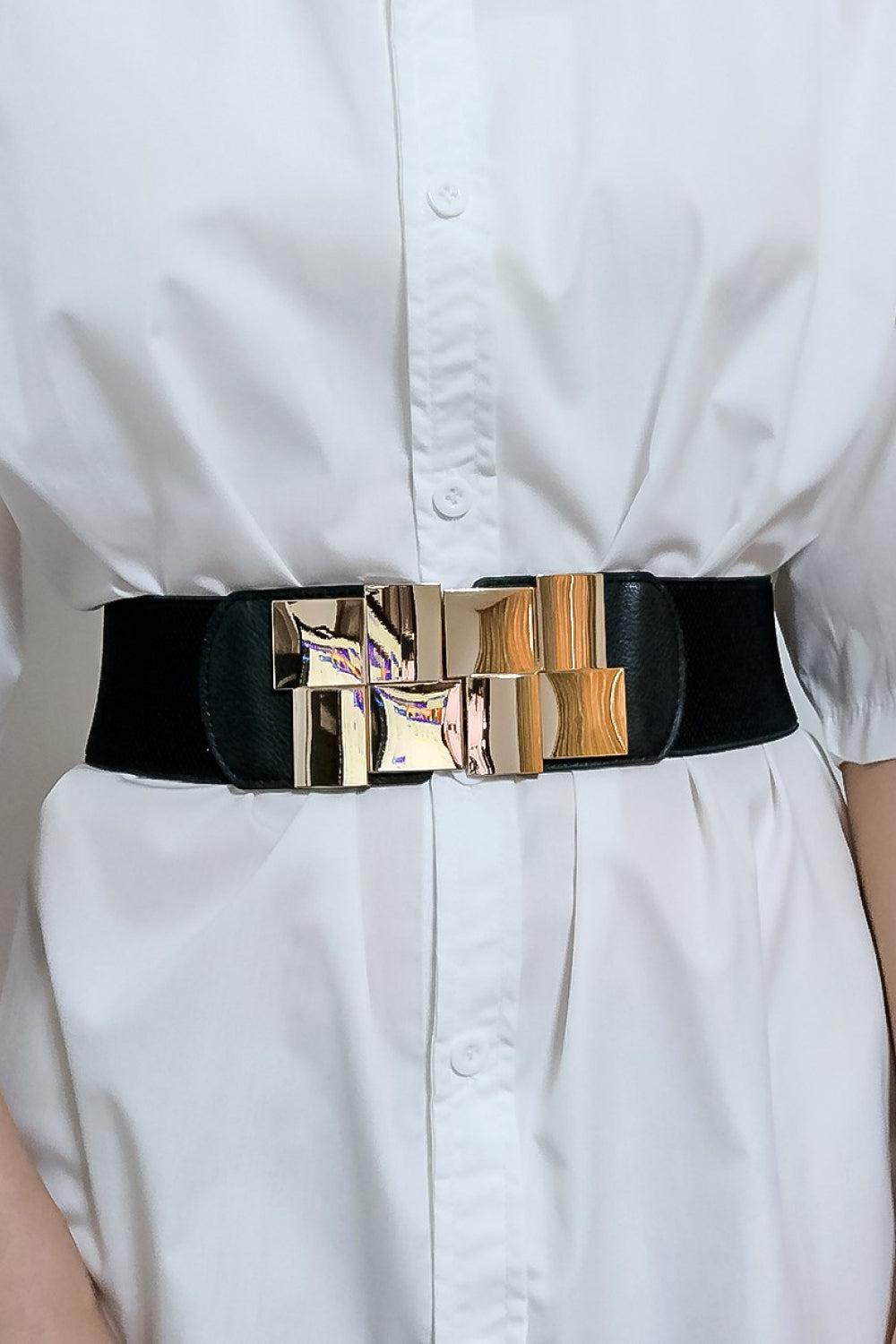 Geometric Buckle Elastic Wide Belt BLUE ZONE PLANET