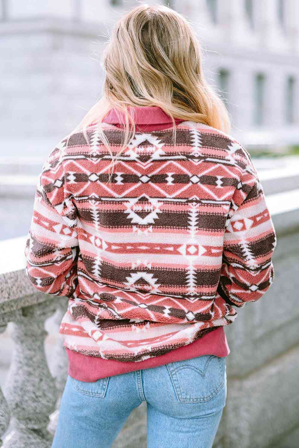 Geometric Button Down Collared Jacket BLUE ZONE PLANET