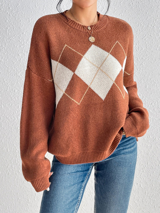 Geometric Dropped Shoulder Sweater BLUE ZONE PLANET