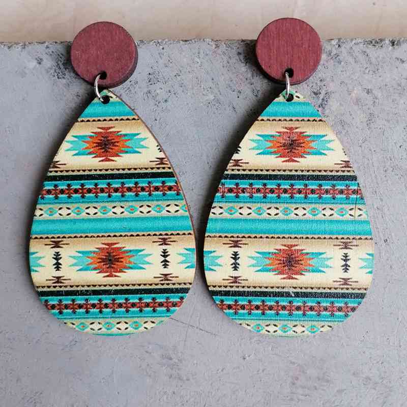 Geometric Wood Teardrop Earrings BLUE ZONE PLANET