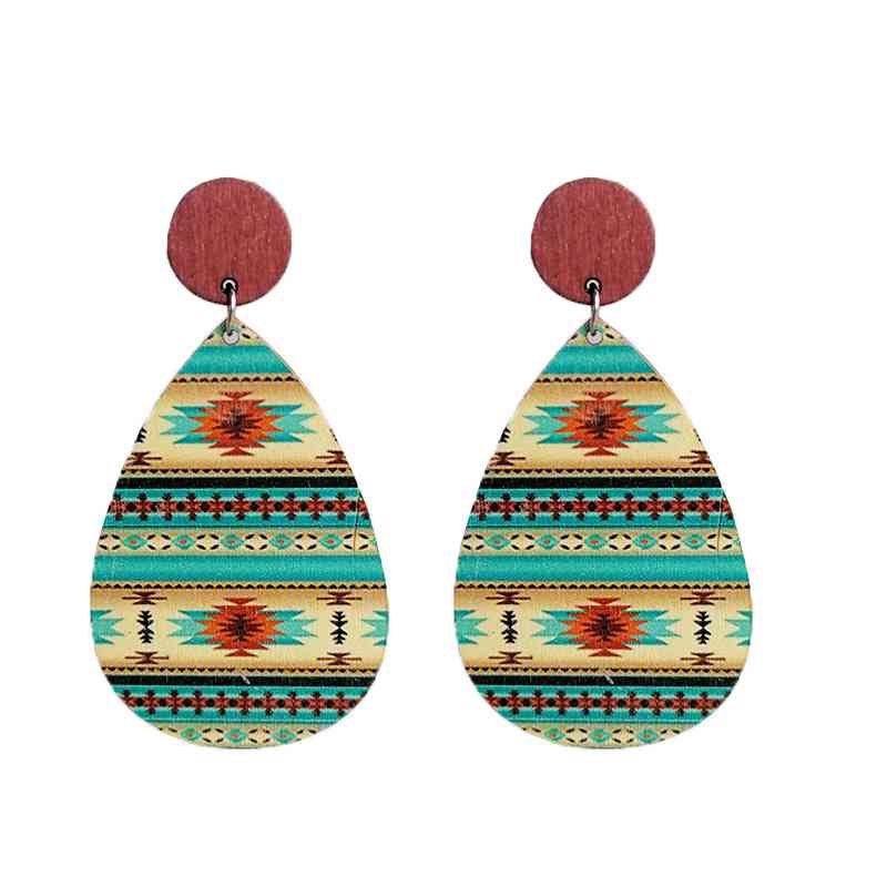 Geometric Wood Teardrop Earrings BLUE ZONE PLANET