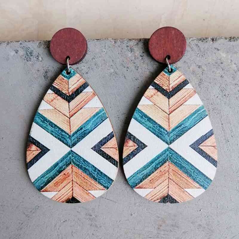 Geometric Wood Teardrop Earrings BLUE ZONE PLANET