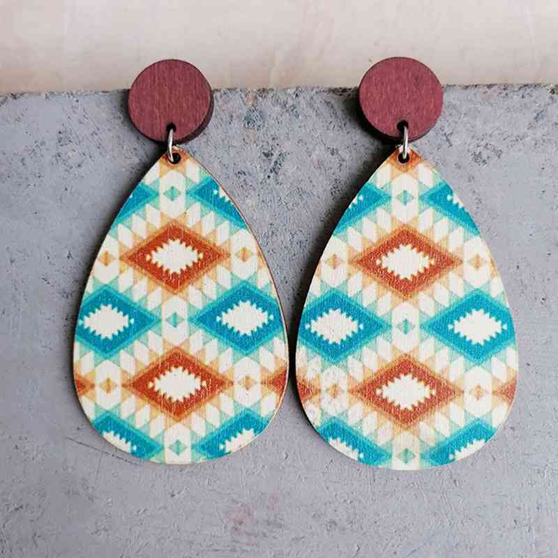 Geometric Wood Teardrop Earrings BLUE ZONE PLANET