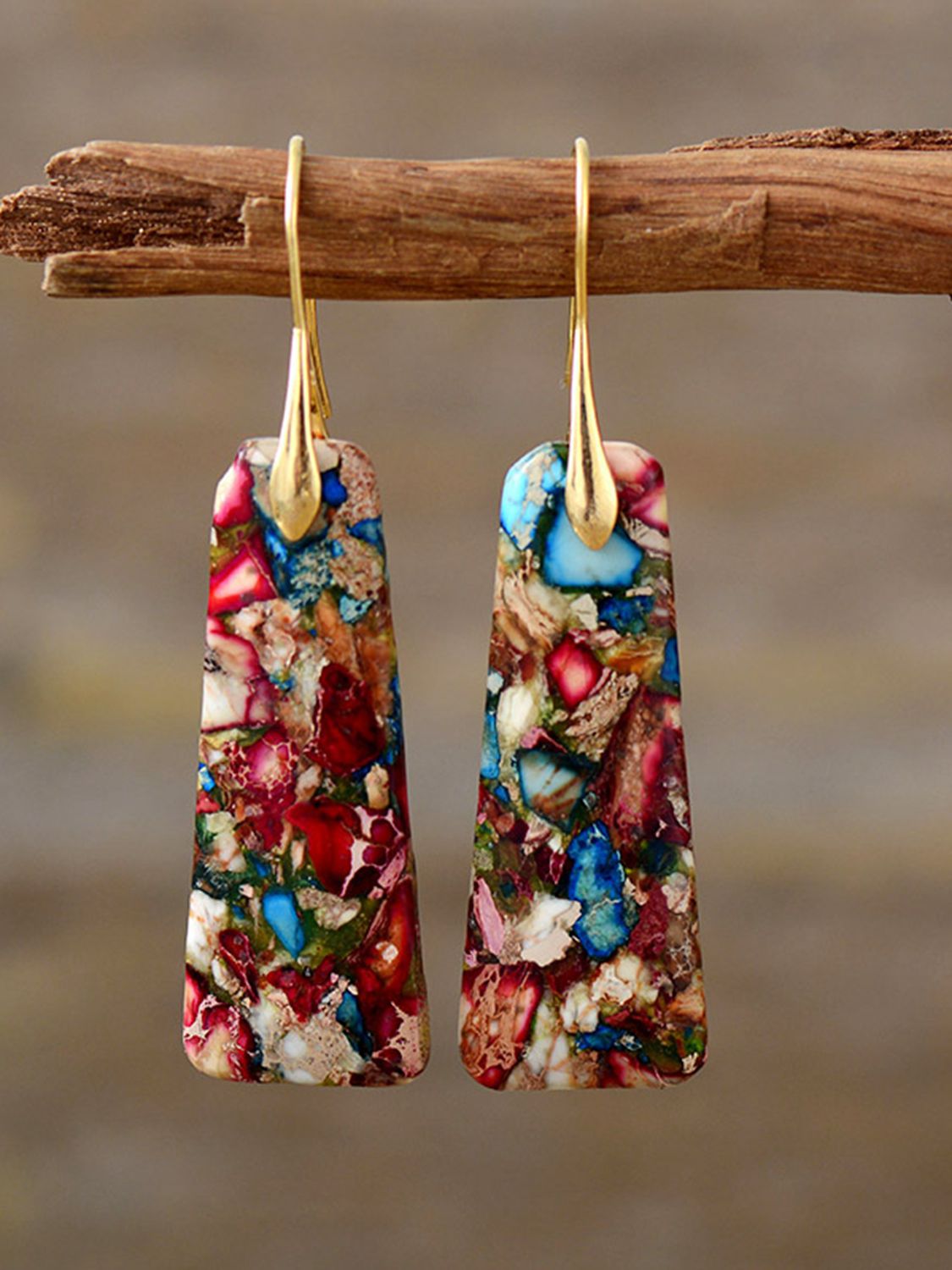 Geometrical Shape Imperial Jasper Dangle Earrings BLUE ZONE PLANET