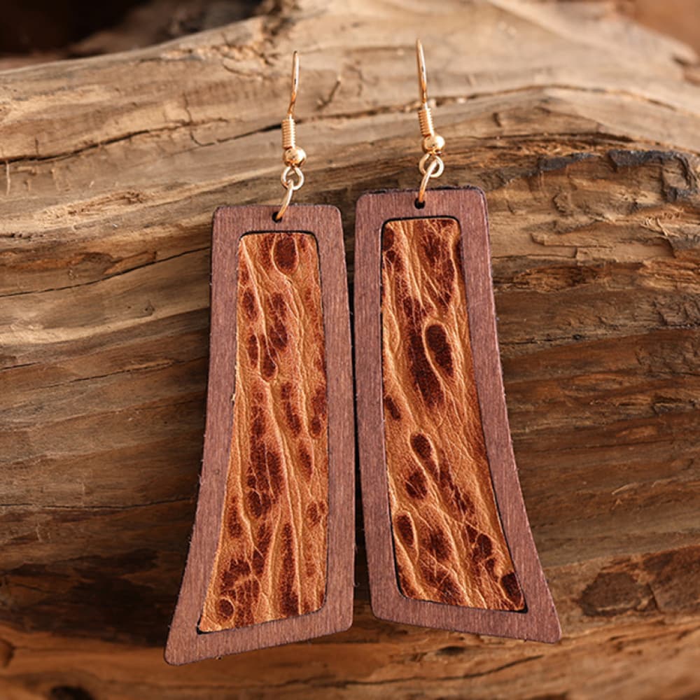 Geometrical Shape Wooden Dangle Earrings BLUE ZONE PLANET