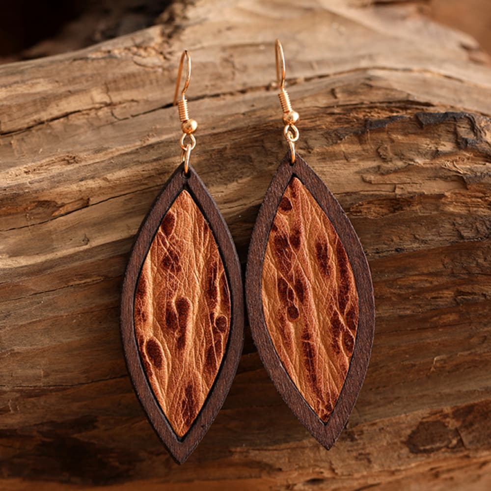 Geometrical Shape Wooden Dangle Earrings BLUE ZONE PLANET