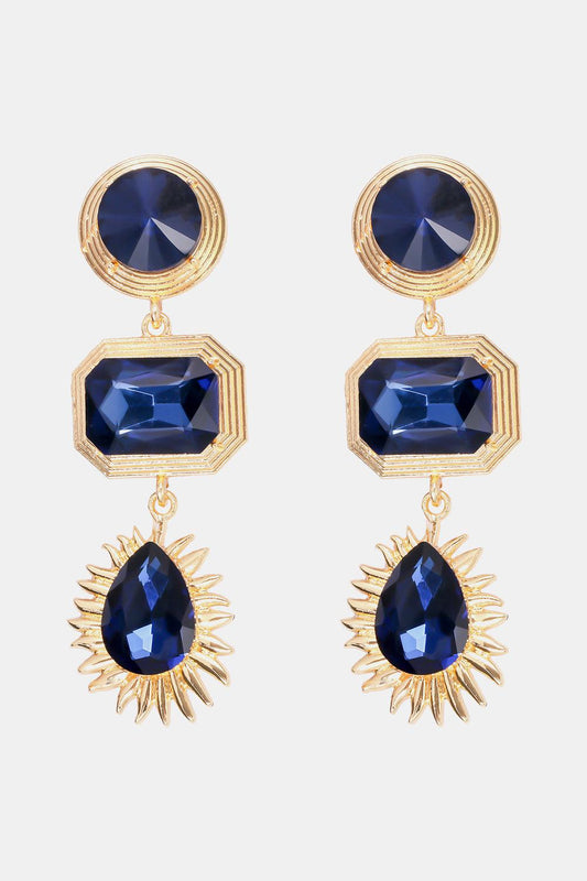 Geometrical Shape Zinc Alloy Frame Glass Dangle Earrings BLUE ZONE PLANET