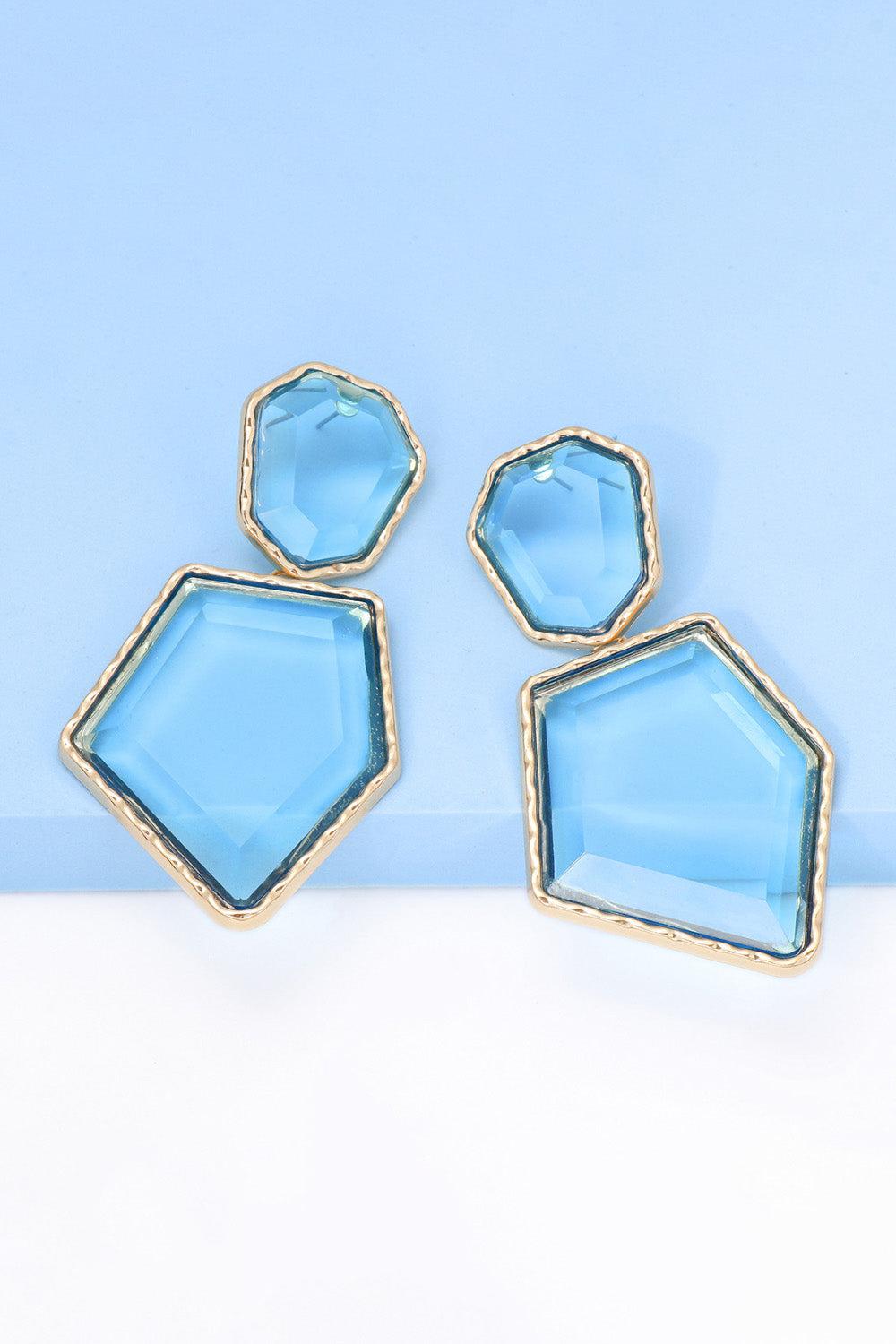 Geometrical Shape Zinc Alloy Frame Resin Dangle Earrings BLUE ZONE PLANET