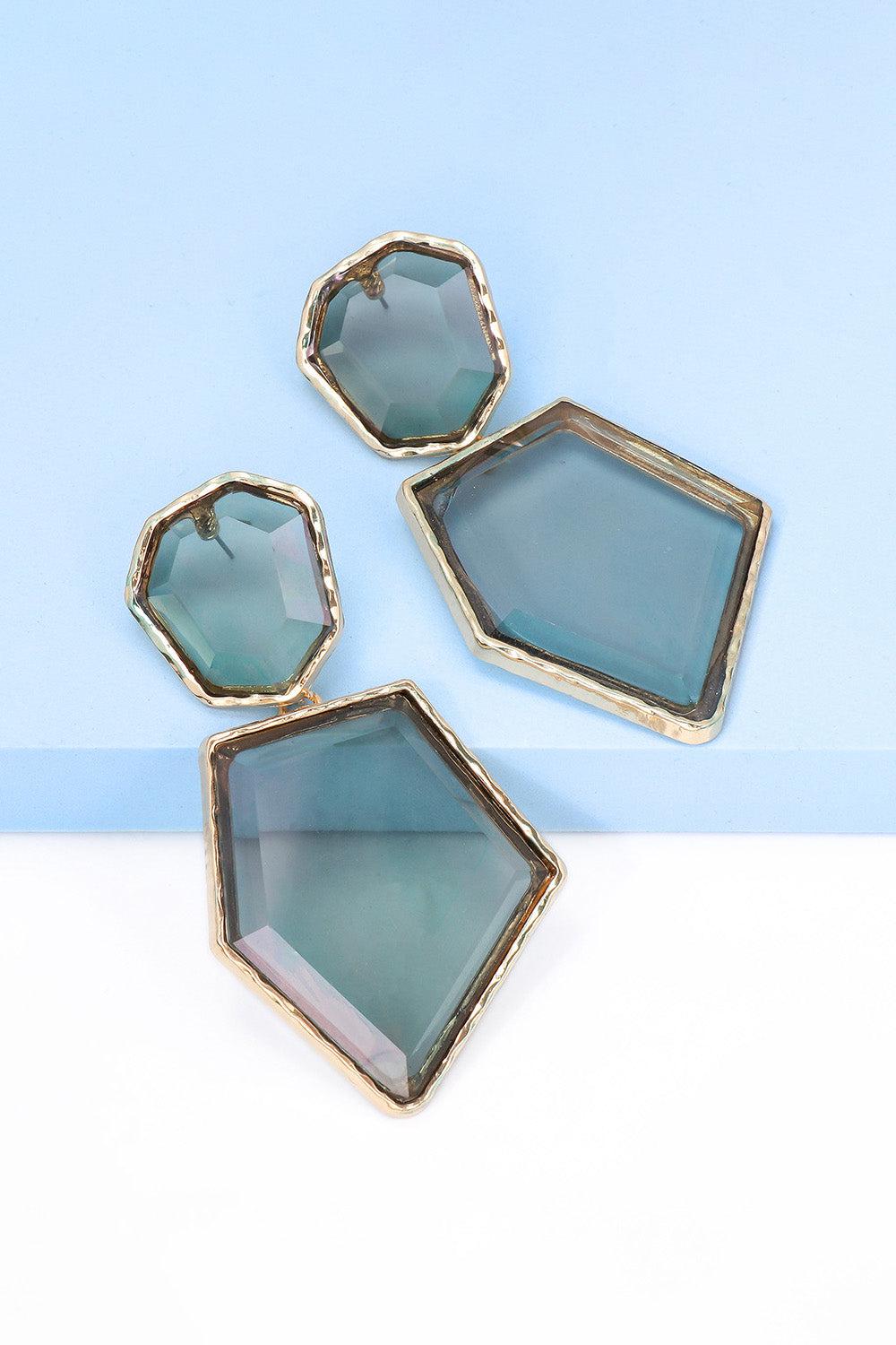 Geometrical Shape Zinc Alloy Frame Resin Dangle Earrings BLUE ZONE PLANET