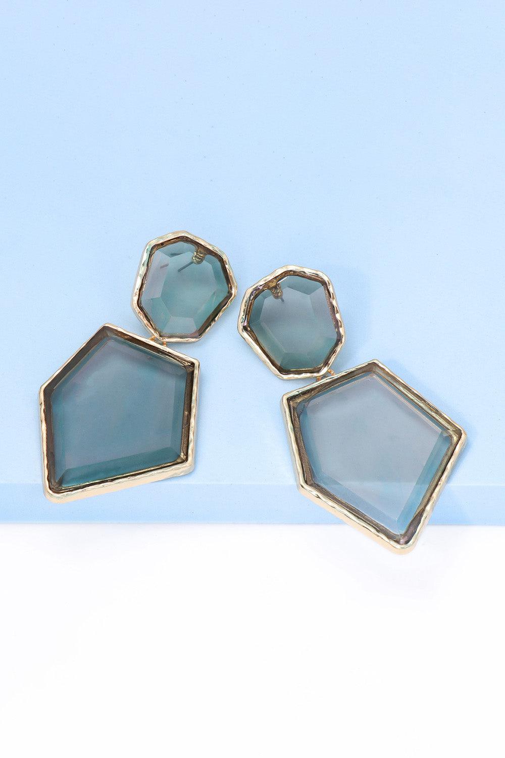 Geometrical Shape Zinc Alloy Frame Resin Dangle Earrings BLUE ZONE PLANET