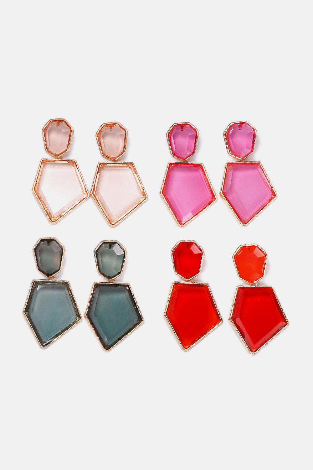 Geometrical Shape Zinc Alloy Frame Resin Dangle Earrings BLUE ZONE PLANET