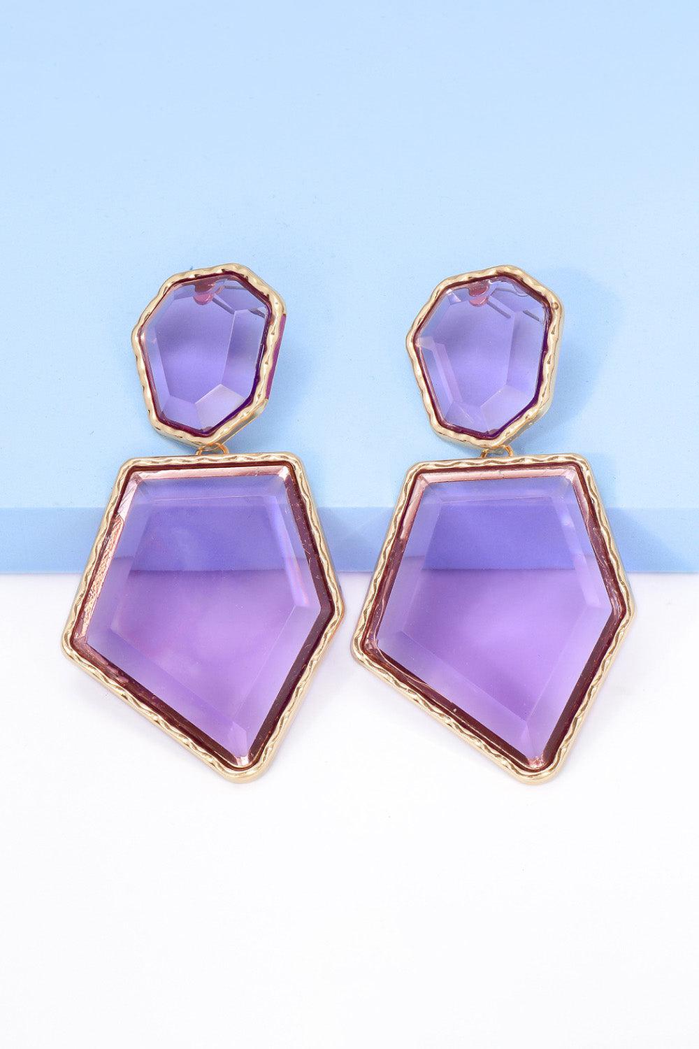 Geometrical Shape Zinc Alloy Frame Resin Dangle Earrings BLUE ZONE PLANET