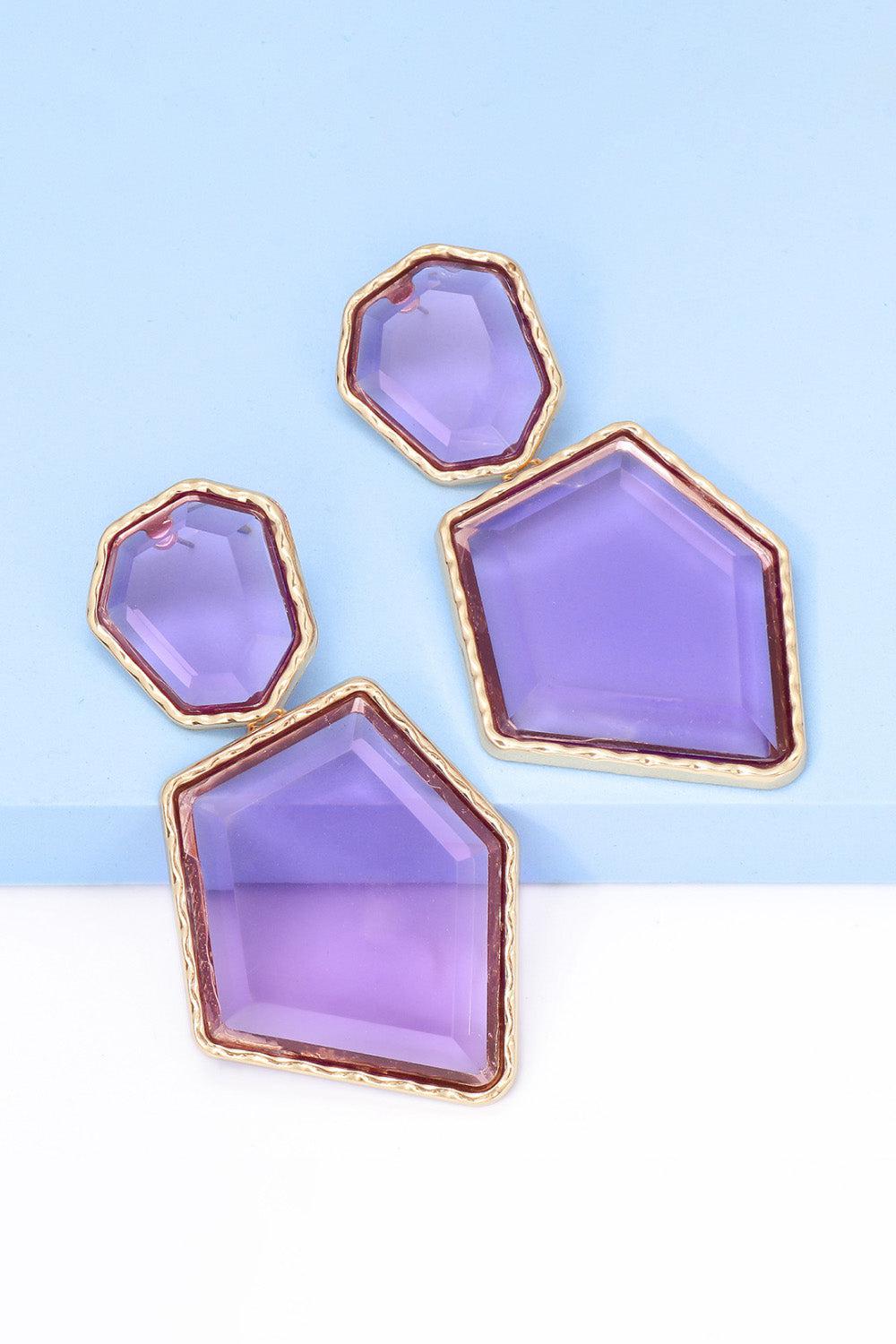 Geometrical Shape Zinc Alloy Frame Resin Dangle Earrings BLUE ZONE PLANET