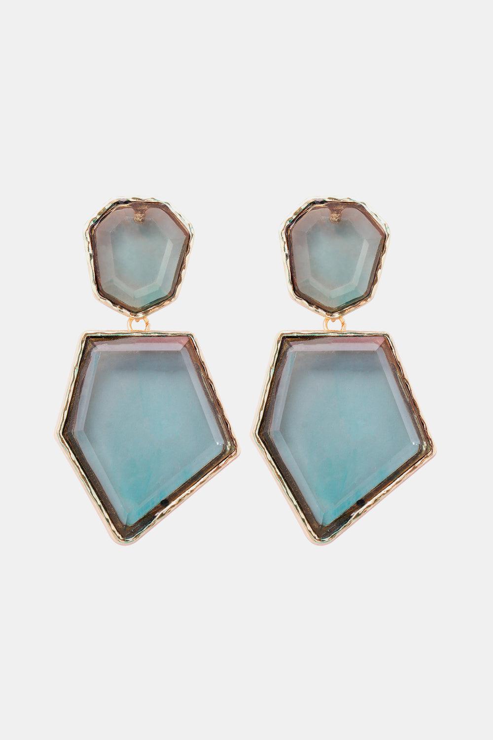 Geometrical Shape Zinc Alloy Frame Resin Dangle Earrings BLUE ZONE PLANET