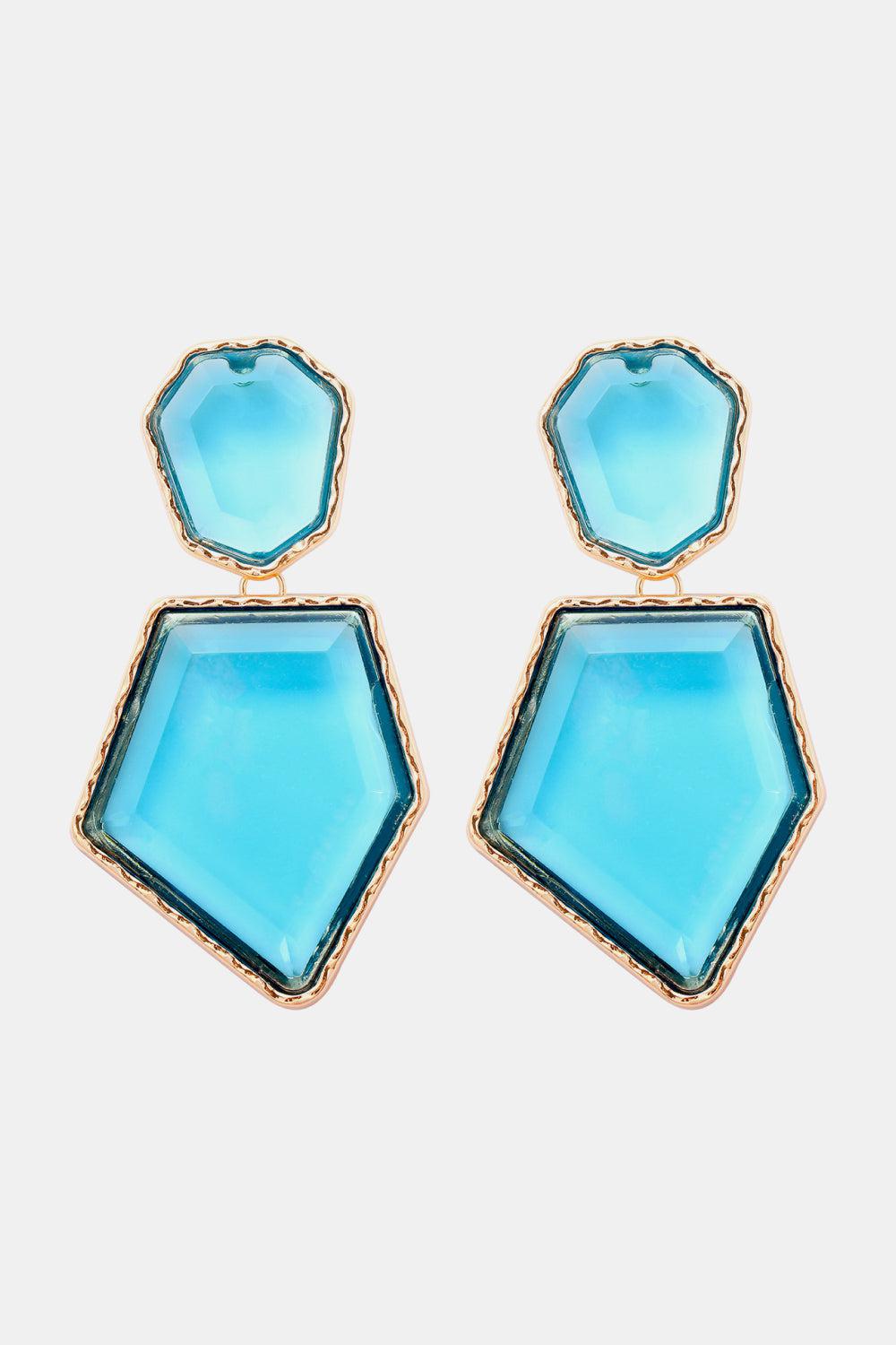 Geometrical Shape Zinc Alloy Frame Resin Dangle Earrings BLUE ZONE PLANET