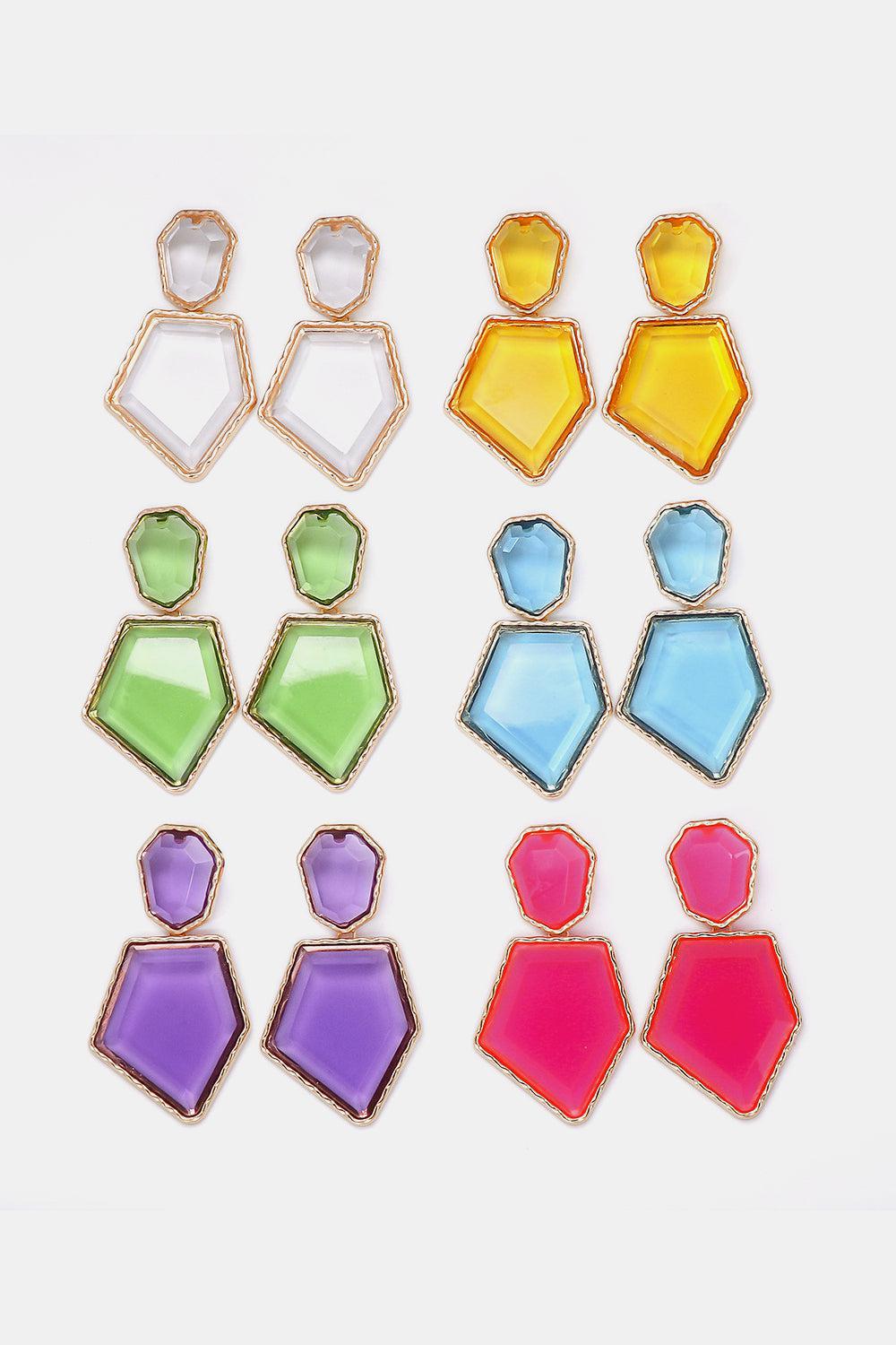 Geometrical Shape Zinc Alloy Frame Resin Dangle Earrings BLUE ZONE PLANET