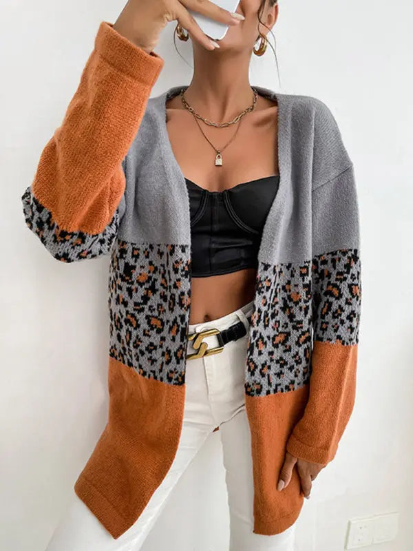Giselle's Leopard Contrast Long Sleeve Cardigan Sweater kakaclo