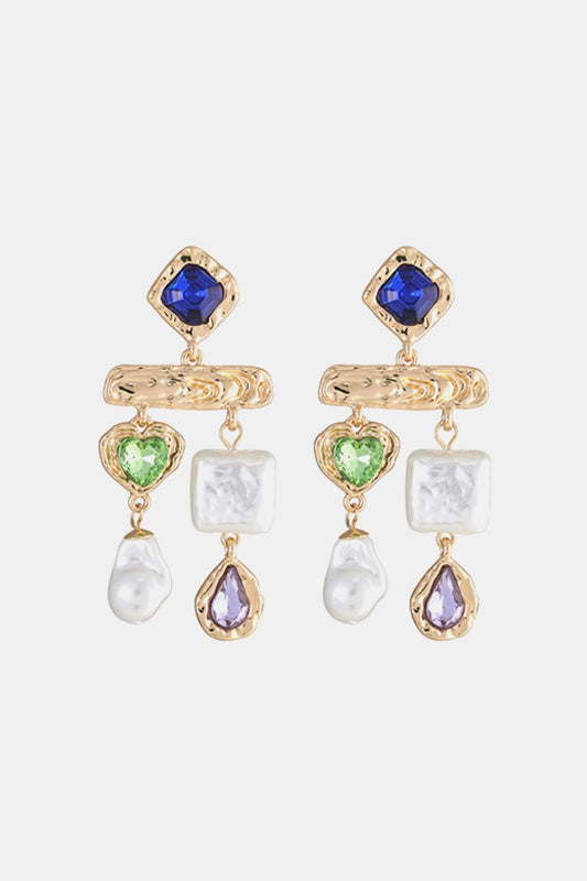Glass Stone Synthetic Pearl Dangle Earrings BLUE ZONE PLANET