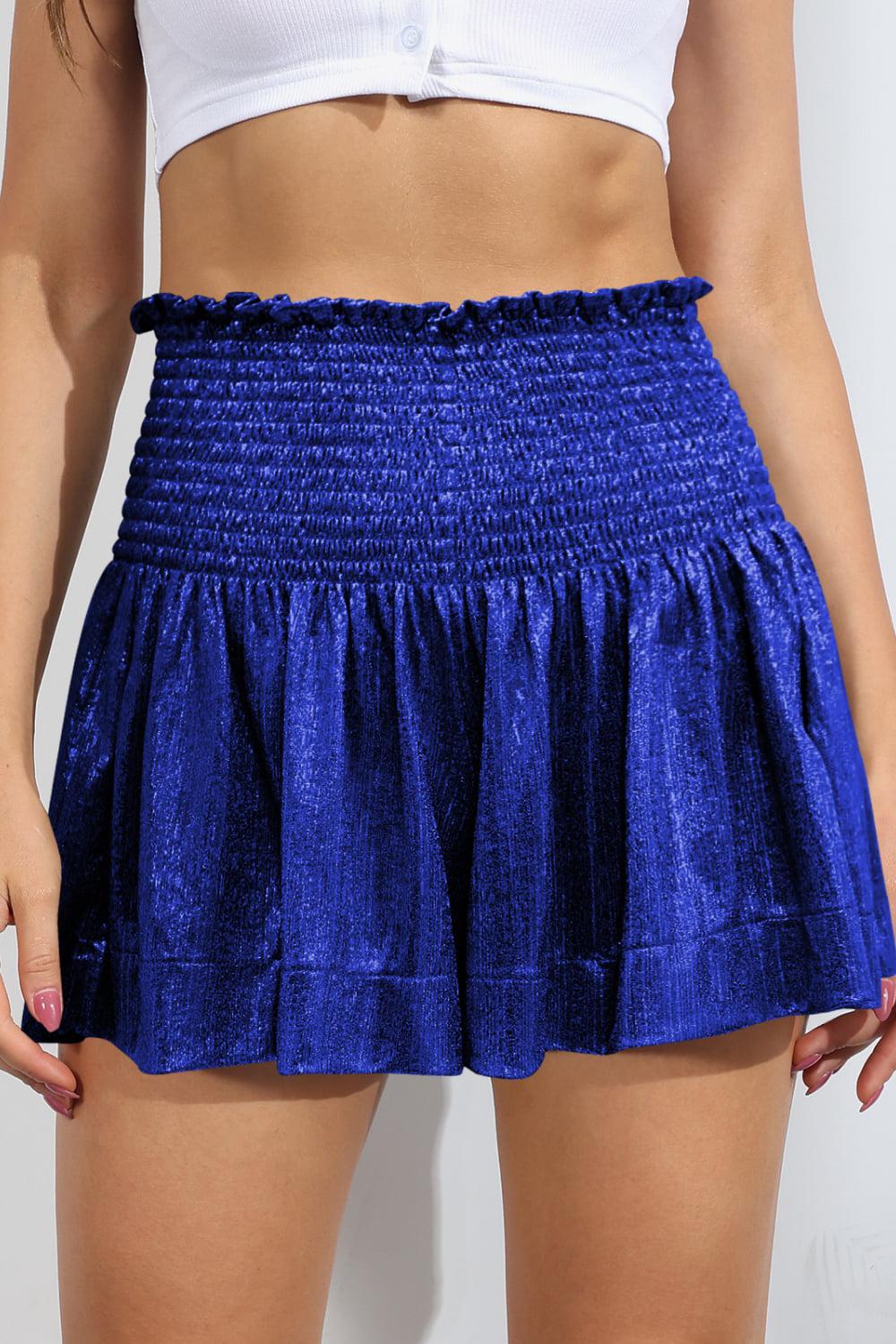 Glitter Smocked High-Waist Shorts BLUE ZONE PLANET