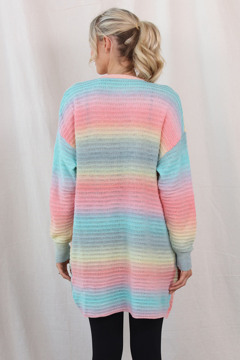 Gradient Dropped Shoulder Longline Cardigan BLUE ZONE PLANET