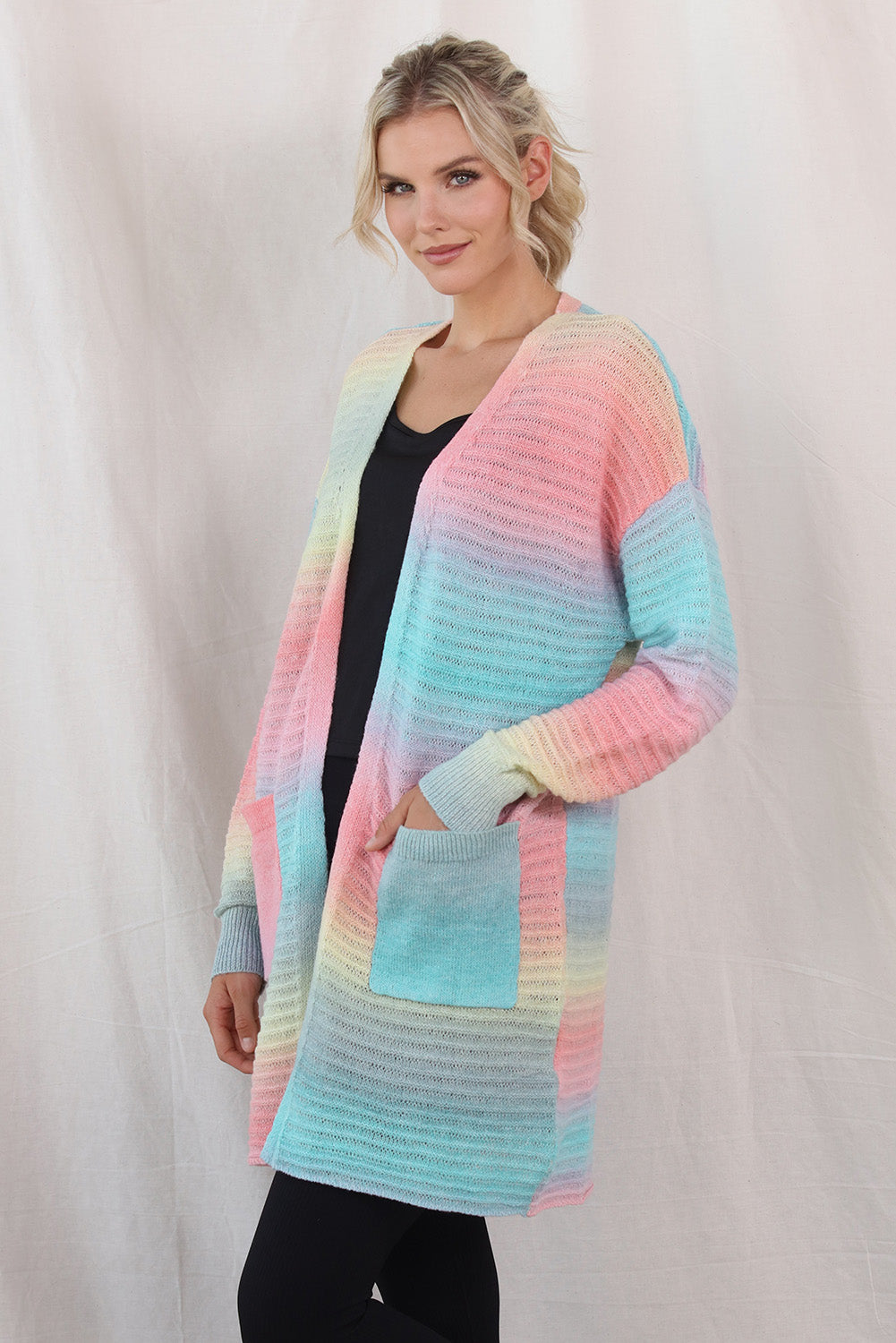 Gradient Dropped Shoulder Longline Cardigan BLUE ZONE PLANET