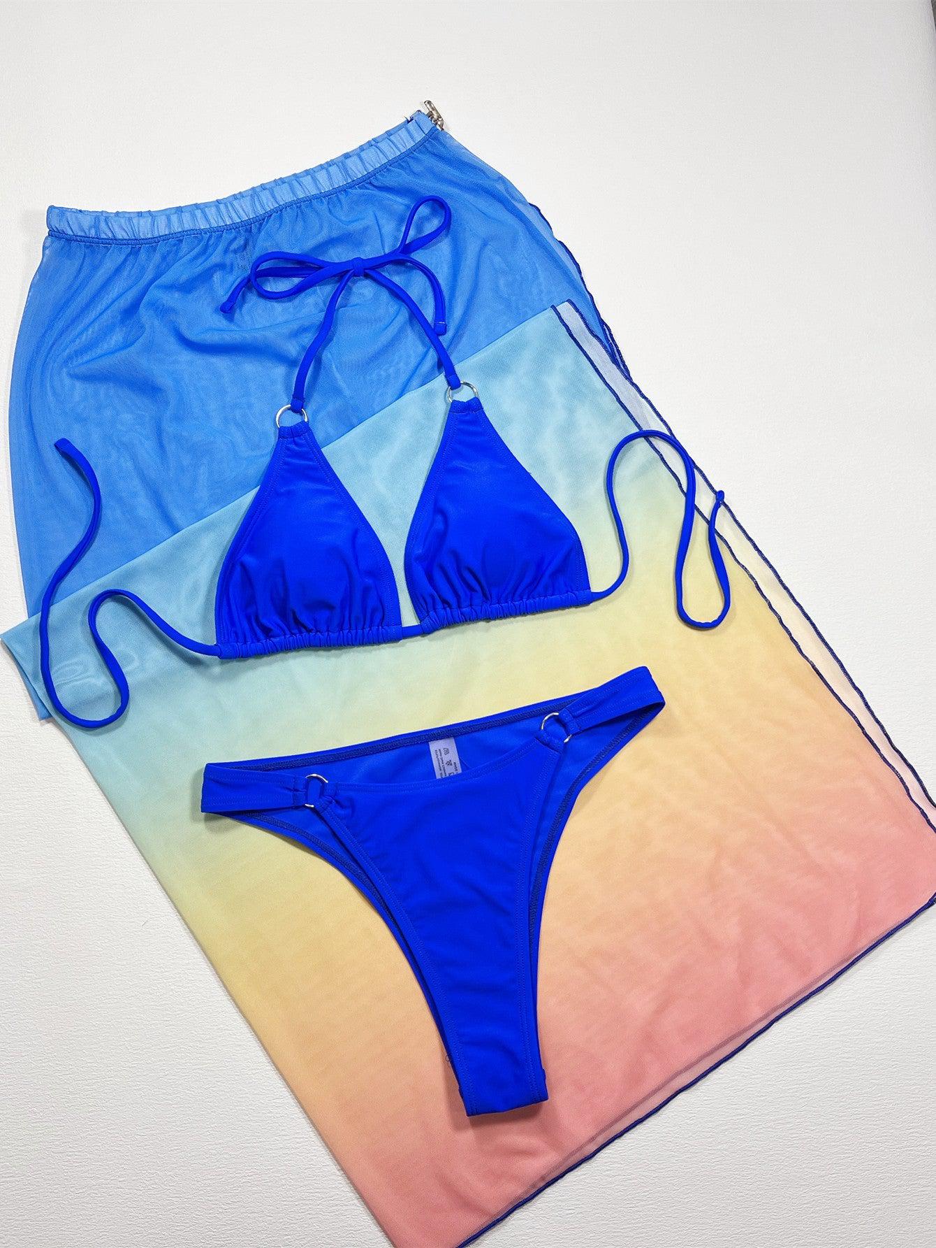 Gradient Halter Neck Three-Piece Swim Set BLUE ZONE PLANET