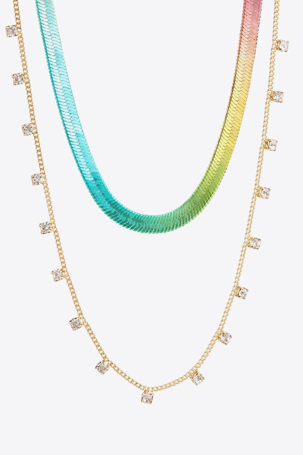 Gradient Herringbone Chain Double-Layered Necklace BLUE ZONE PLANET