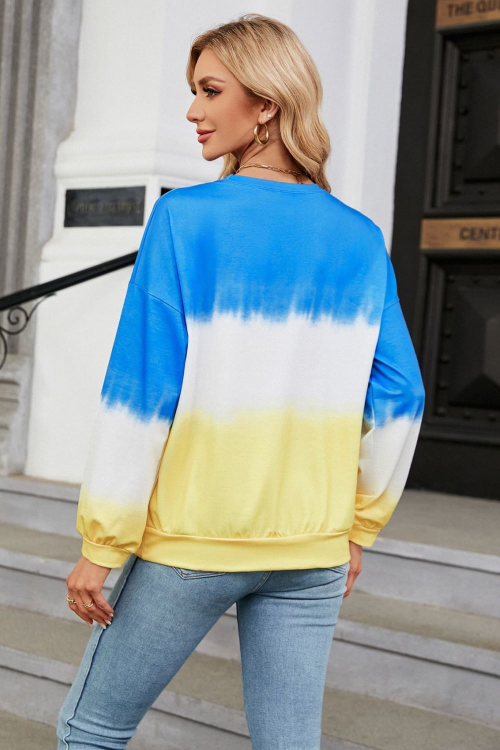 Gradient Round Neck Long Sleeve Sweatshirt BLUE ZONE PLANET