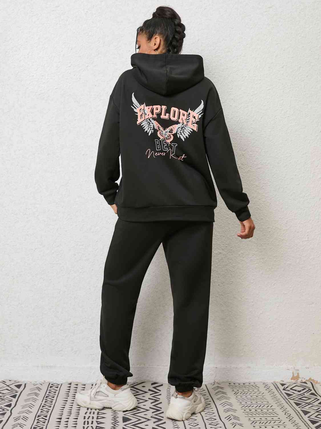 Graphic Hoodie and Sweatpants Set BLUE ZONE PLANET