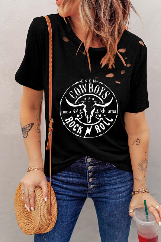 Graphic Round Neck Cutout Tee BLUE ZONE PLANET