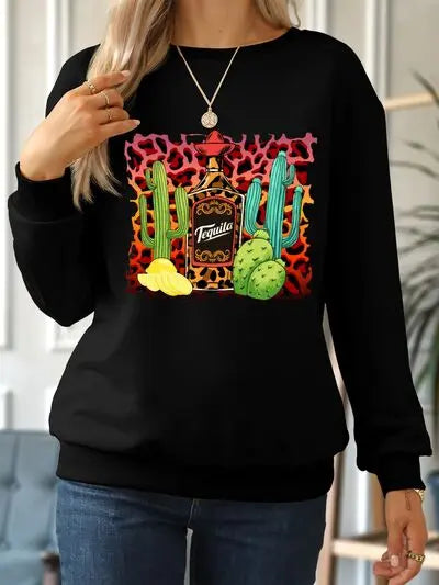 Graphic Round Neck Dropped Shoulder Sweatshirt BLUE ZONE PLANET