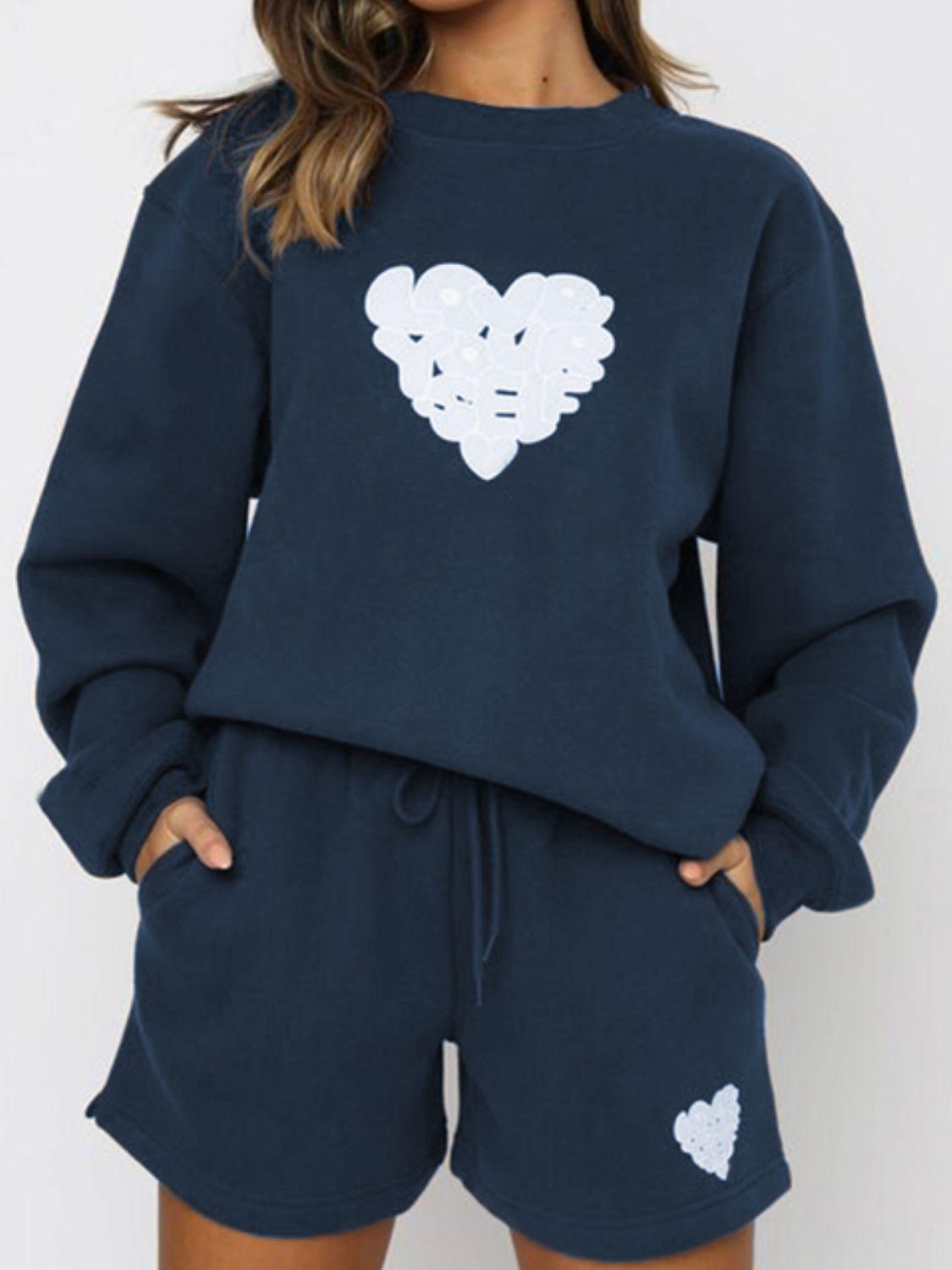 Graphic Sweatshirt and Shorts Set with Pockets BLUE ZONE PLANET