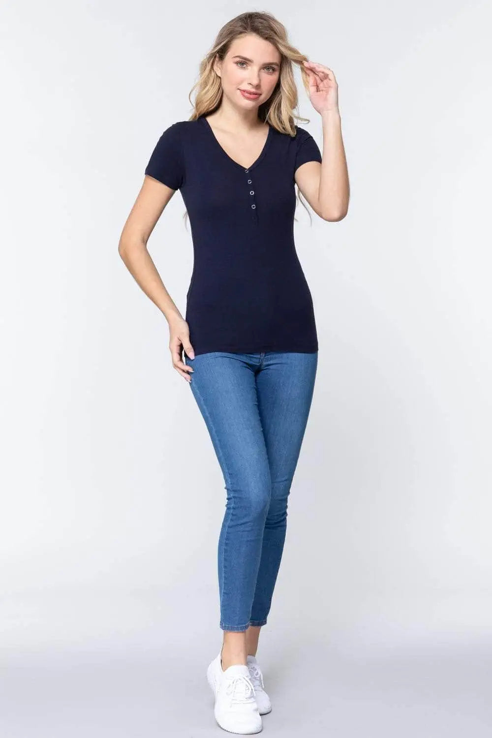 Gratitude Henley Knit Top Blue Zone Planet