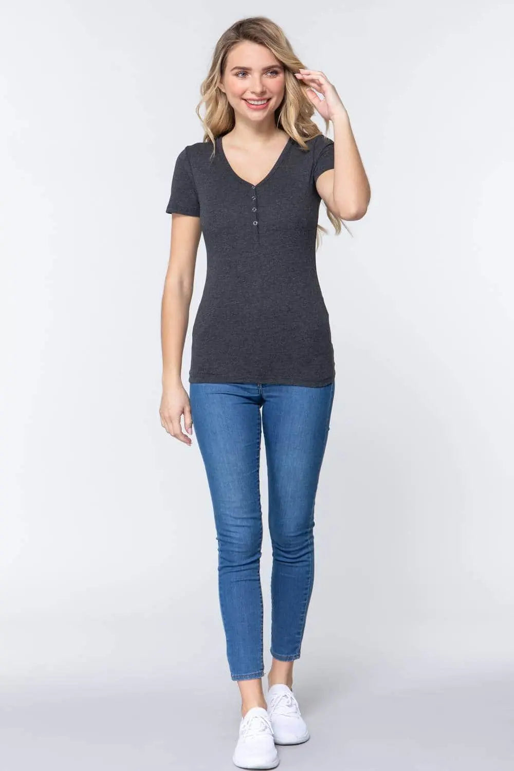 Gratitude Henley Knit Top Blue Zone Planet