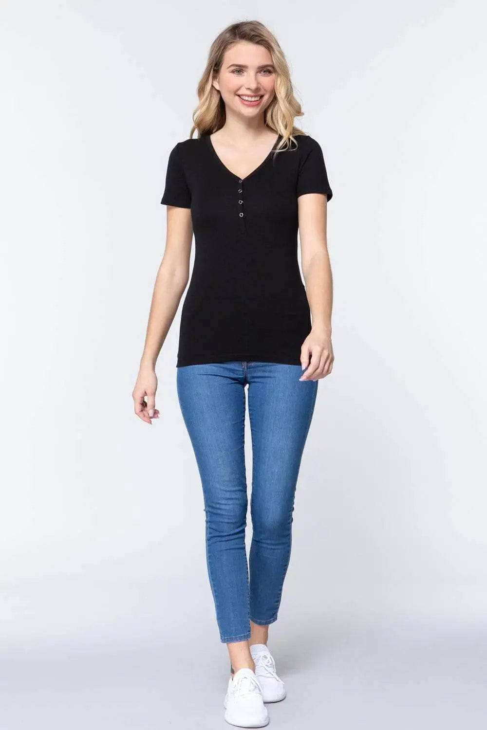 Gratitude Henley Knit Top Blue Zone Planet