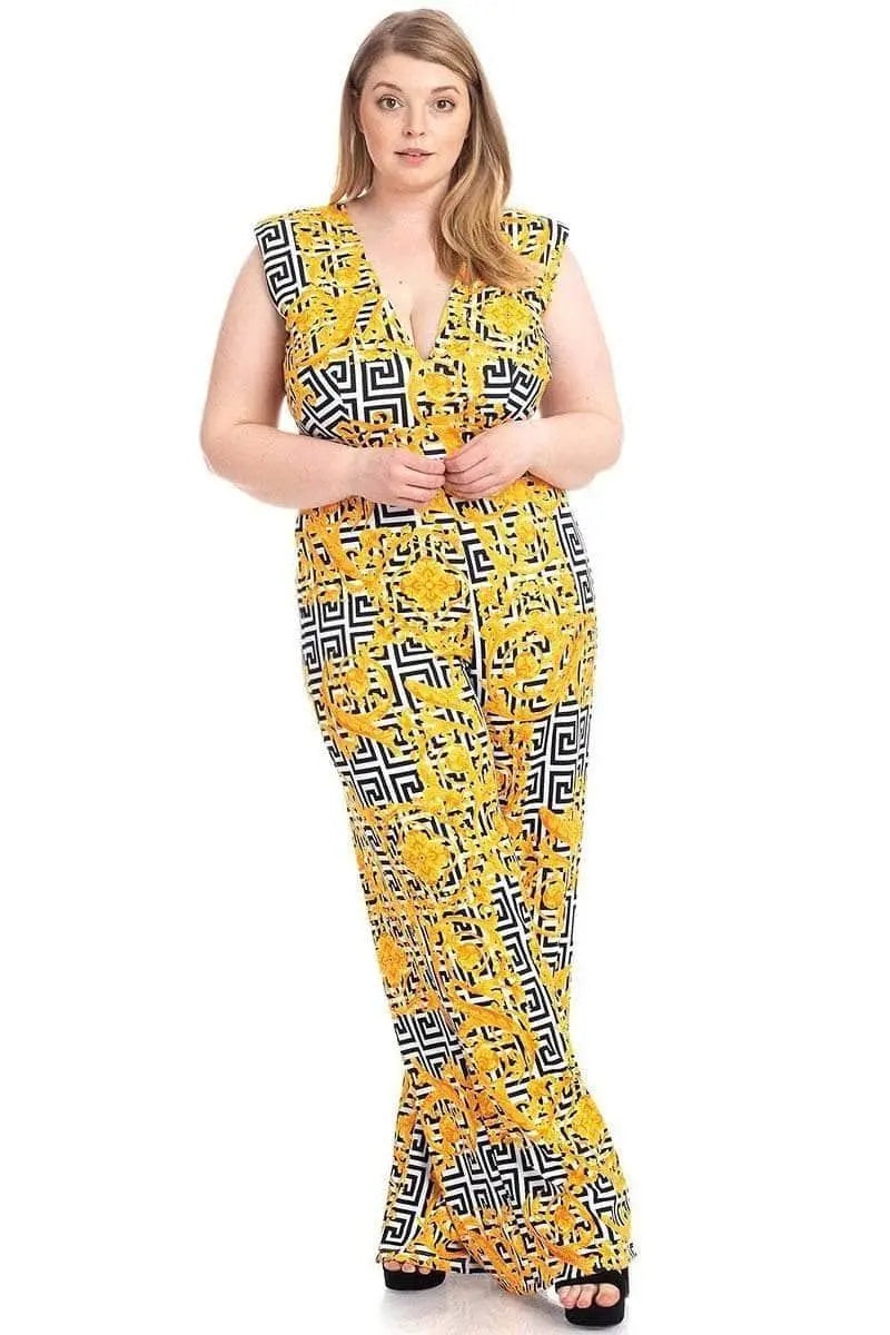 Greek Key Print Formal Jumpsuit Blue Zone Planet