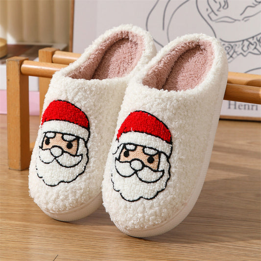 Blue Zone Planet | Christmas Santa Claus Pattern Cotton Slippers Indoor Home Plush Warm Slippers-[Adult]-[Female]-White-36/37-2022 Online Blue Zone Planet