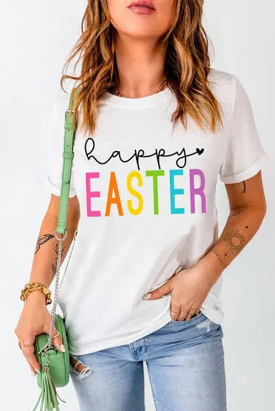 HAPPY EASTER Round Neck Short Sleeve T-Shirt BLUE ZONE PLANET