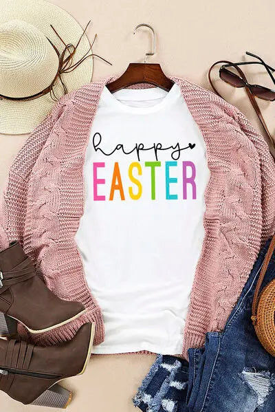 HAPPY EASTER Round Neck Short Sleeve T-Shirt BLUE ZONE PLANET
