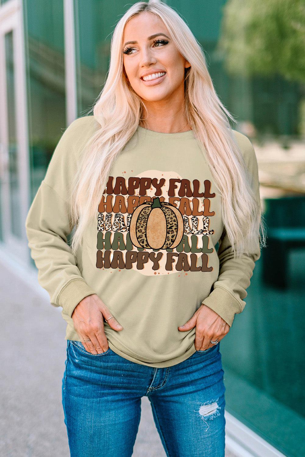 HAPPY FALL Pumpkin Dropped Shoulder Sweatshirt BLUE ZONE PLANET