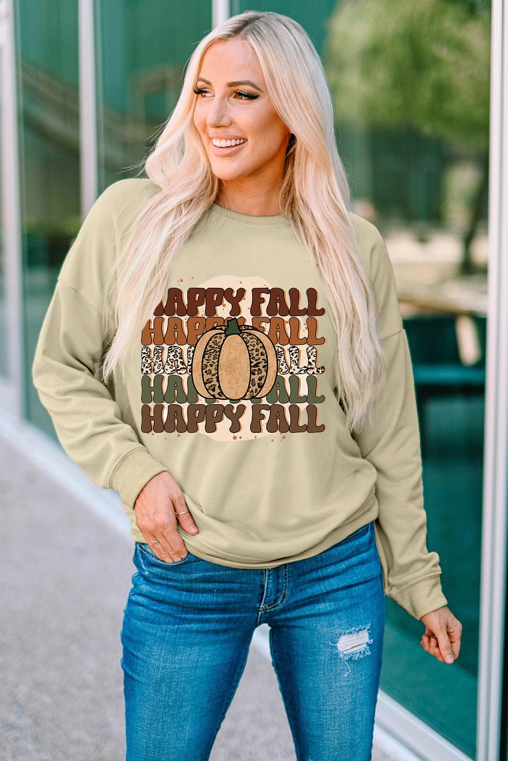 HAPPY FALL Pumpkin Dropped Shoulder Sweatshirt BLUE ZONE PLANET