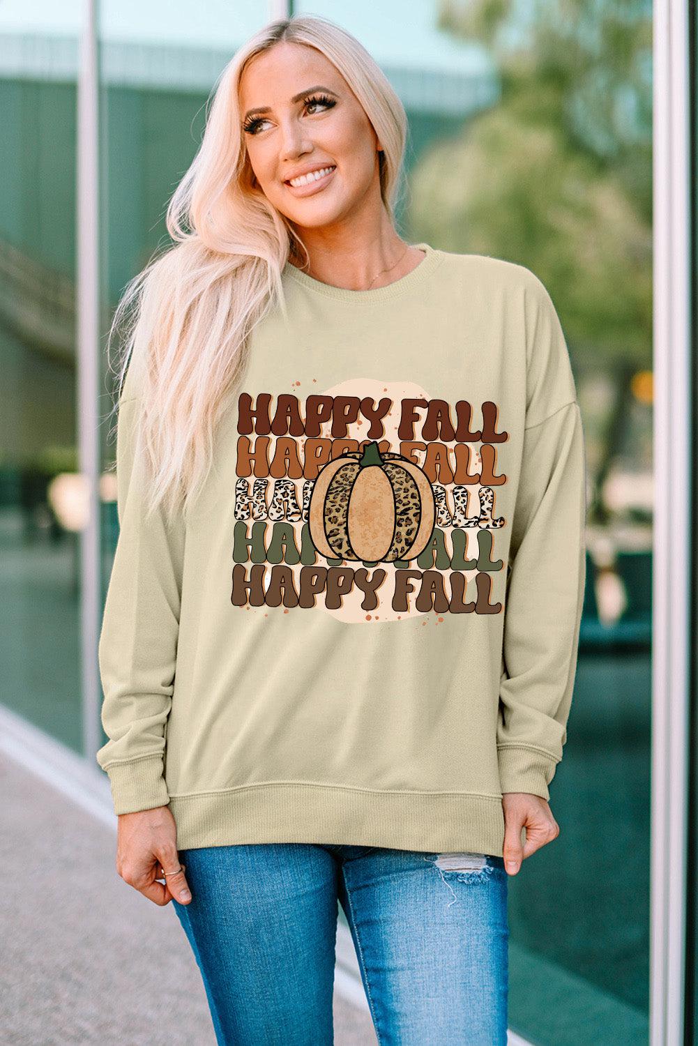 HAPPY FALL Pumpkin Dropped Shoulder Sweatshirt BLUE ZONE PLANET