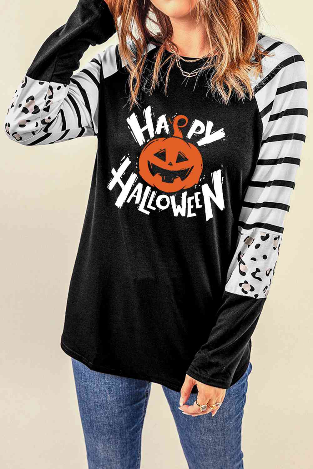 HAPPY HALLOWEEN Graphic Long Sleeve T-Shirt BLUE ZONE PLANET