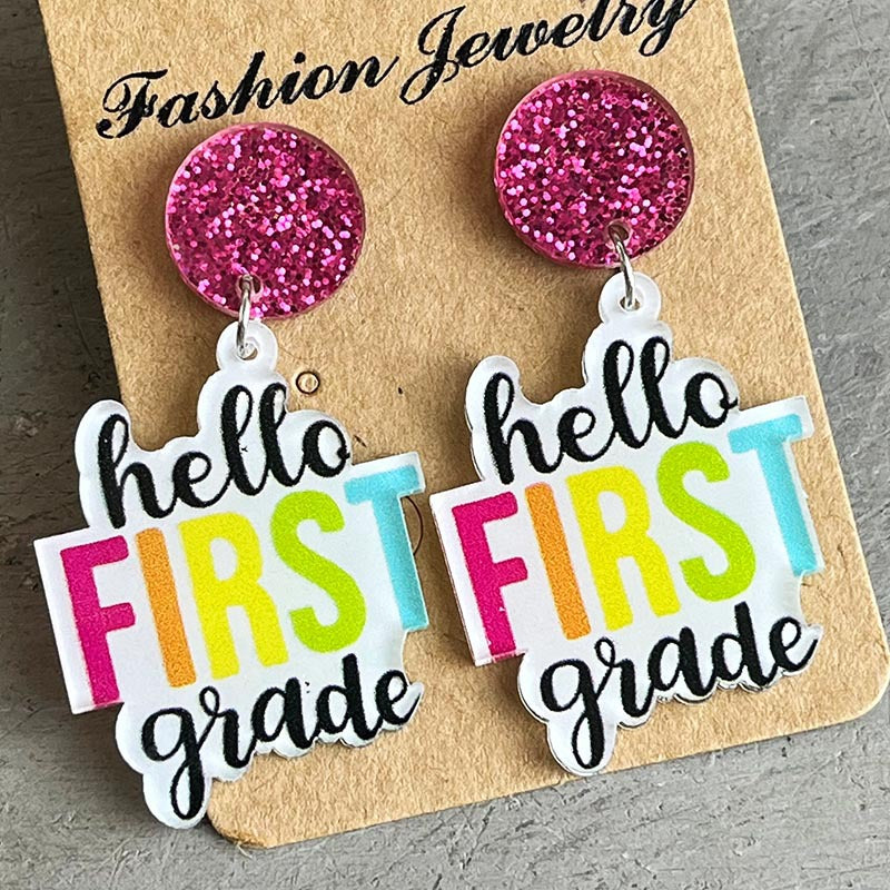 HELLO SECOND GRADE Acrylic Dangle Earrings BLUE ZONE PLANET