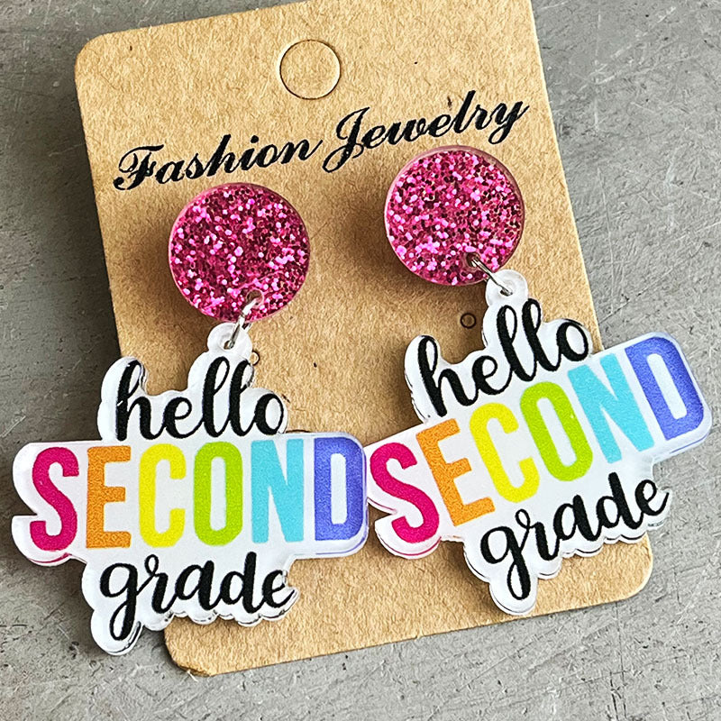 HELLO SECOND GRADE Acrylic Dangle Earrings BLUE ZONE PLANET