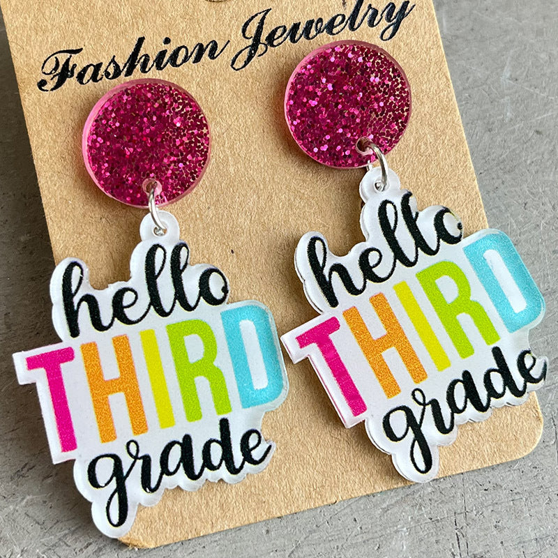 HELLO SECOND GRADE Acrylic Dangle Earrings BLUE ZONE PLANET