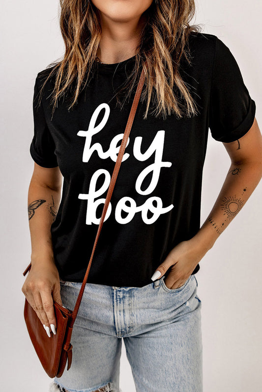 HEY BOO Graphic Round Neck T-Shirt BLUE ZONE PLANET