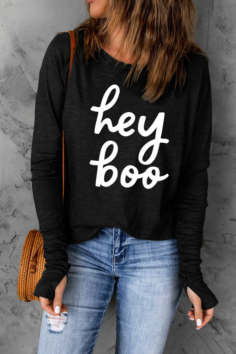 HEY BOO Graphic Round Neck T-Shirt BLUE ZONE PLANET